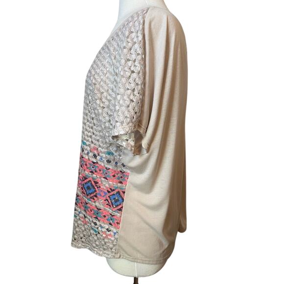 Maurices NWT Women's 2X Boho Colorful Aztec Sheer Crochet Short Sleeve Top Art - Picture 4 of 11